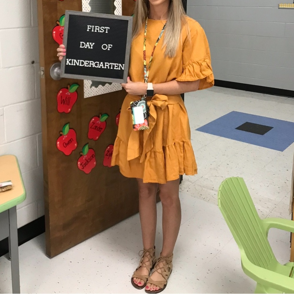 Urban Outfitters Mustard Yellow Ruffle Tie Waist Mini Dress